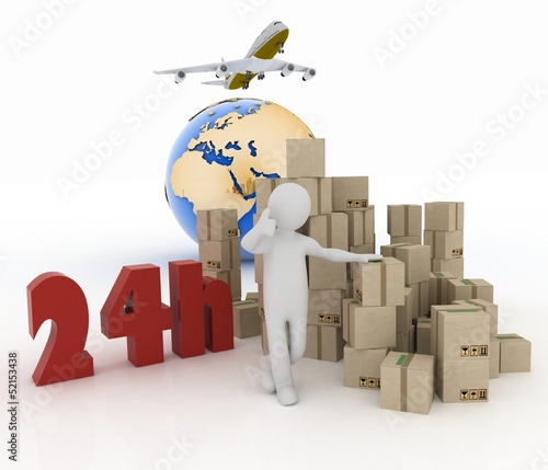 Illustration: man advertises a parcel delivery service within 24 hours man advertises a parcel delivery service within 24 hours