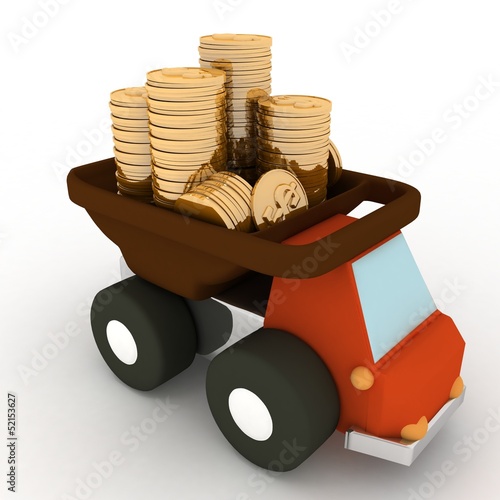 Illustration: toy truck loaded with coins toy truck loaded with coins