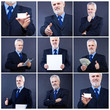 Handsome business man holding blank card