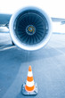 Jet engine with traffic cone in front