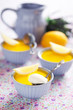 Cream cheese dessert with lavender and lemon jelly
