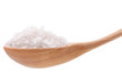Mineral salt in wooden spoon isolated on white background cutout