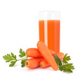 Carrot juice glass and carrot tubers