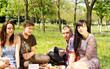 Two attractive young couples on a picnic together