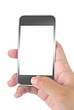 Hand holding smart mobile phone with blank screen