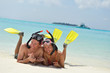 happy young couple have fun on beach