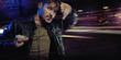 Angry look of handsome man wearing leather jacket