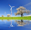 Photo: spring landscape with wind turbines spring landscape with wind turbines