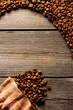 Coffee beans and bag background