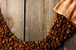Coffee beans and bag background