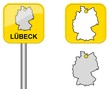 Lübeck - Ortsschild, Button und Deutschlandkarte