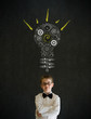 Thinking boy business man with bright idea gear cog lightbulb