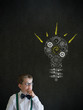 Thinking boy businessman with bright idea gear cog lightbulb