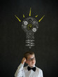 Scratching head thinking boy businessman idea gear cog lightbulb