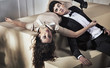 Exhausted young couple resting after banquet