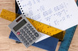 Math on copybook page closeup