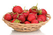 Sweet ripe strawberries in basket isolated on white