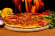 Tasty pepperoni pizza with vegetables