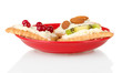 Tasty canapes with cheese, kiwi and cranberry, almond,