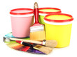 Set for painting: paint pots, brushes, palette of colors