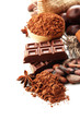 Composition of chocolate sweets, cocoa and spices, isolated