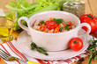 Delicious rice with vegetables and herbs in pot