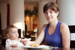 Family  having breakfast in  restaurant