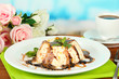 Panna Cotta with chocolate  and caramel sauces,