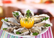 Oysters on table in cafe
