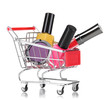 Cosmetics in cart isolated on white