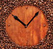 Wall clock of coffee beans, close up