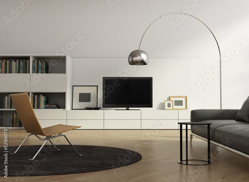 Illustration: Contemporary tv wall furniture, living room with wood floor Contemporary tv wall furniture, living room with wood floor