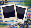 Vector: Background with shells and photos frame Background with shells and photos frame