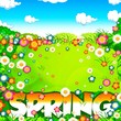 Spring word, flowers meadow and sky