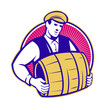 Bartender Carrying Beer Keg Retro
