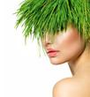 Photo: Beauty Spring Woman with Fresh Green Grass Hair Beauty Spring Woman with Fresh Green Grass Hair