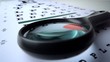 Magnifying glass falling over on eye test close up