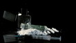Video: Rolled up dollar note falling on pile of white drug beside syringe and lighter Rolled up dollar note falling on pile of white drug beside syringe and lighter