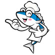 Cooks fish mascot the direction of pointing with both hands. Ext