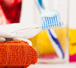 Closeup of a toothbrush with dental paste