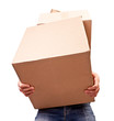 Foto: Man holding heavy card boxes, isolated on white Man holding heavy card boxes, isolated on white