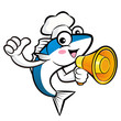 Cooks Fish Mascot the left hand best gesture and right hand is h