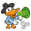 Duck Mascot the right hand is holding a loudspeaker. Bird Charac