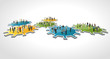 Vector: business people over colorful machine gear wheel. Cogwheel. business people over colorful machine gear wheel. Cogwheel.