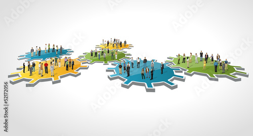 Vector: business people over colorful machine gear wheel. Cogwheel. business people over colorful machine gear wheel. Cogwheel.