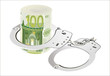 100 Euro rolled with handcuffs. isolated on white