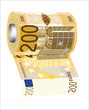 A toilet paper roll of 200 euro banknotes,
