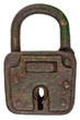 Photo: Antique brown rusted metal padlock isolated on white Antique brown rusted metal padlock isolated on white