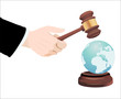 Justice Gavel with Earth Globe on a white background