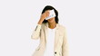 Exhausted businesswoman sticking out